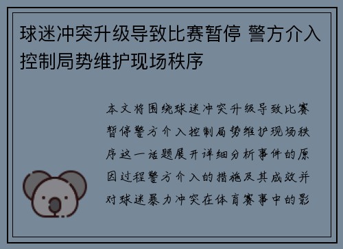 球迷冲突升级导致比赛暂停 警方介入控制局势维护现场秩序